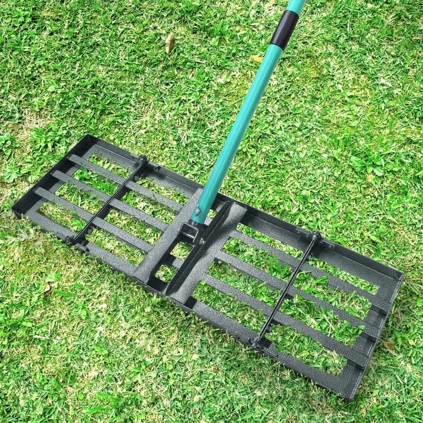 Breeze Touch Lawn Leveling Rake 30x10 Weighted & Collapsible Plate, Heavy Duty Yard Leveler Rake with 77" Adjustable Stainless Steel Handle, Lawn Tools for Gardening, Golf Course, Farm, Pasture