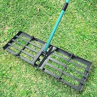 Breeze Touch Lawn Leveling Rake 30x10 Weighted & Collapsible Plate, Heavy Duty Yard Leveler Rake with 77" Adjustable Stainless Steel Handle, Lawn Tools for Gardening, Golf Course, Farm, Pasture