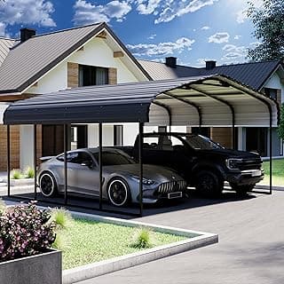 Metal Carport 20×20 Heavy Duty, Carport Kit with Galvanized Steel Roof Building and Frame, Outdoor Storage Car Port Metal Canopy Multi-Use Garage Shed for Car,Boats and Truck