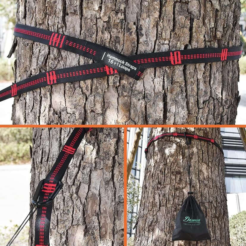 Hammock Tree Straps, Portable 10 FT Long 16+1Loops Adjustable Suspension Straps, 100% No Stretch&Lightweight, 1400 LBS Combined Hammock Accessories, Fits All Hammocks