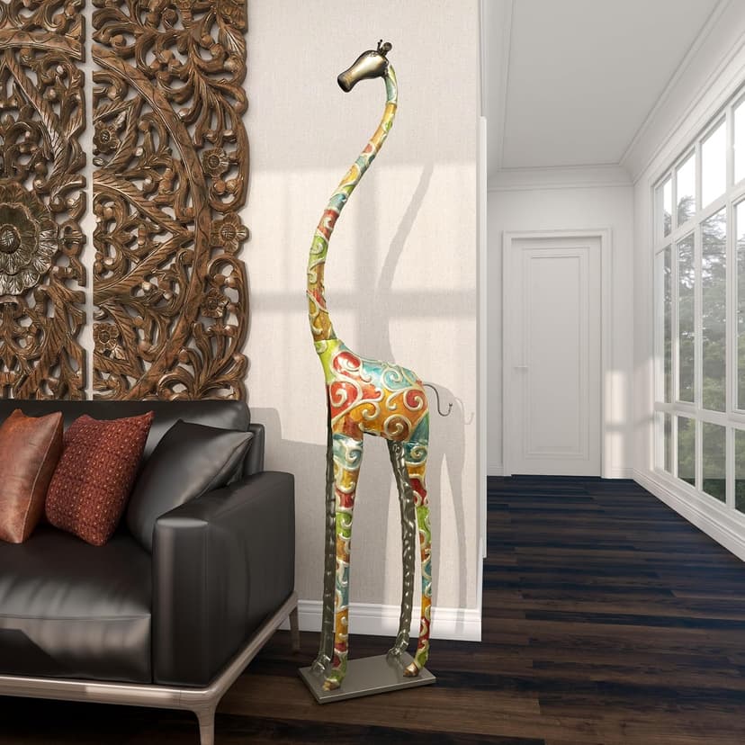 Deco 79 Metal Giraffe Decorative Sculpture Indoor Outdoor Tall Home Decor Statue with Detailed Embossed Scrollwork, Accent Figurine 17" x 7" x 73", Multi Colored