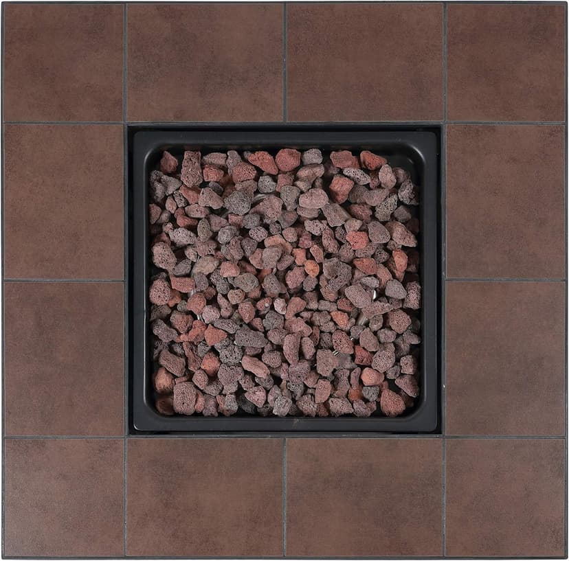 Endless Summer, The Vanderbilt, Square 28" Outdoor Propane Fire Pit with Handcrafted Ceramic Tile Mantel and Lava Rock