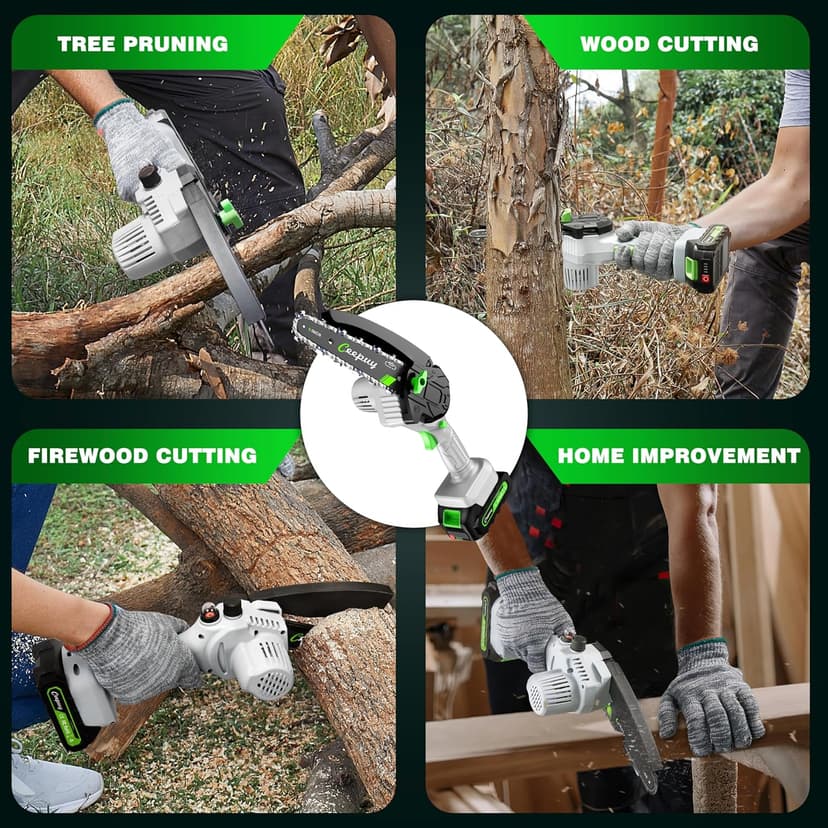 Mini Chainsaw Cordless,6 Inch Portable Electric Chain Saw w/ Automatic Oiler, Battery Powered Small Handheld Saw w/ Security Lock Trees Branches Trimming, Wood Cutting, 2 Batteries 3 Chains