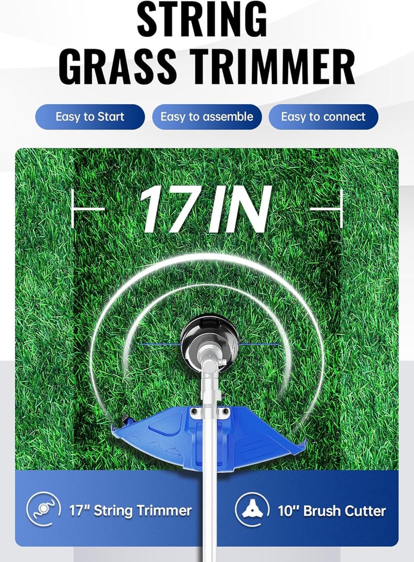 26cc Weed Wacker Gas Powered, 3 in 1 String Trimmer/Edger 17'' with 10'' Brush Cutter,Rubber Handle & Shoulder Strap Included