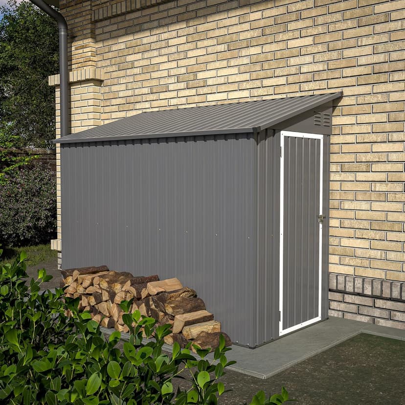 4×8 FT Outdoor Metal Storage Shed,Heavy-Duty Lean to Storage Shed with Floor Base,Garden Tool Metal Storage House W/Lockable Door and 2 Air Vents,Weather Resistant,for Backyard,Patio,Lawn,Gray