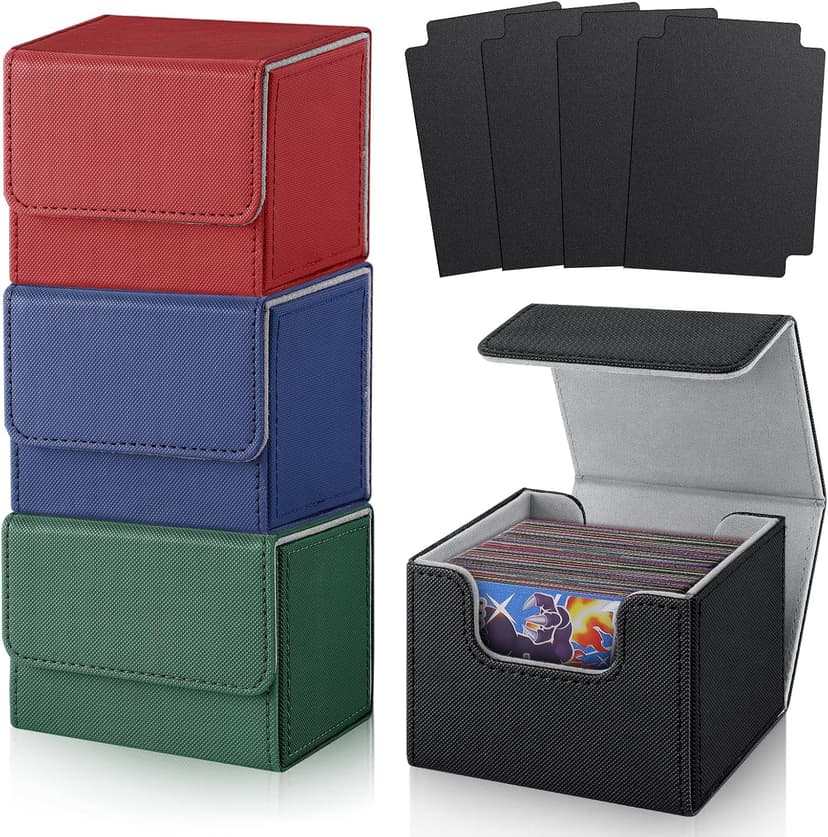 Card Deck Boxs Fit for MTG Deck Box with Black Card Dividers, 4 Pack Horizontal Leather Deck Cards Box for TCG Magic Commander Trading Card Decks Storage Box