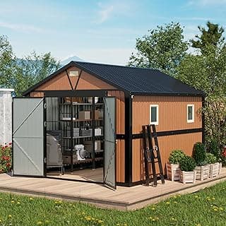 10x12 Ft Outdoor Storage Shed, Extra Large Metal Shed with Lockable Doors, 2 Windows, Outside Steel Tiny House Ideal for Garden, Backyard, Patio Utility, Tool Storage, Chicken Coops