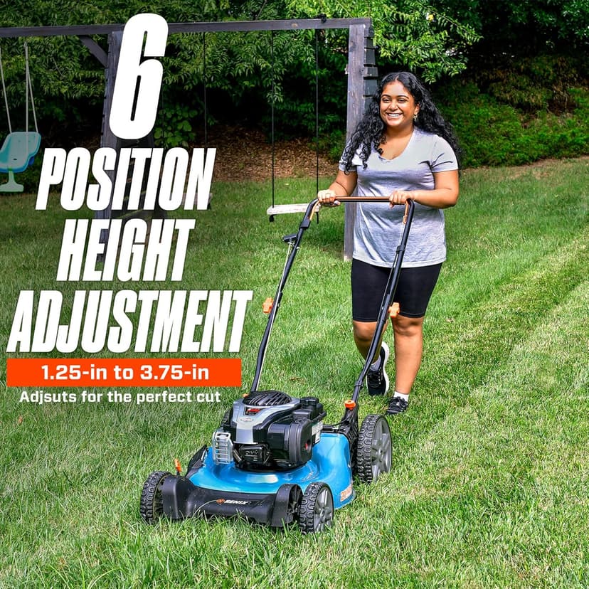 SENIX LSPG-M7 21-Inch Gas Push Lawn Mower with 140 cc 4-Cycle Briggs & Stratton Engine, Bagging, Mulching, and Side Discharge, 6-Position Dual Lever Height Adjustment