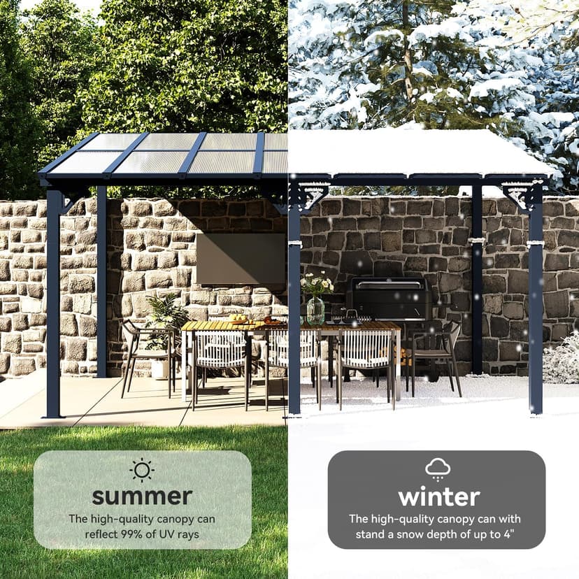 Aoxun Gazebo for Patio 10' x 14', Premium Gazebo Pergola with Sloped Roof, Large Wall-Mounted Heavy Duty Awnings, for Backyard, Patio, Deck and More