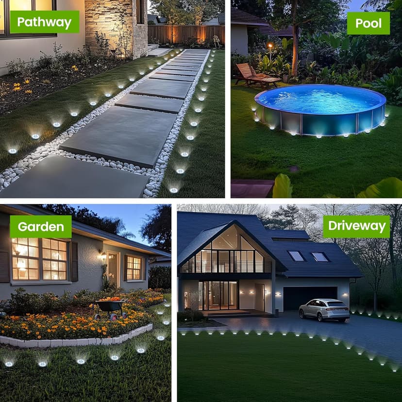 Mini Solar Ground Lights, 12 Pack Solar Powered Pathway Lights, Warterproof Outdoor Light for Garden, Driveway, Walkway, Backyard, Patio (Cool White)