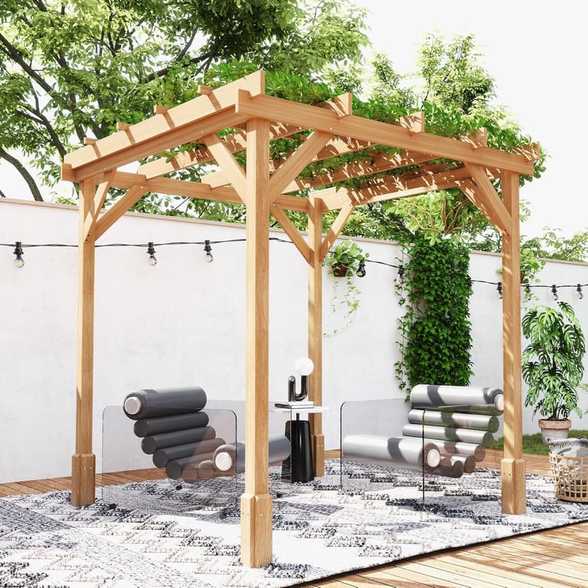 Outsunny 6.6' x 6.6' Outdoor Pergola with Stable Structure and Concrete Anchors, Wood Gazebo Grape Trellis for Climbing Plant Support, Garden, Patio, Backyard, Deck, Dark Brown