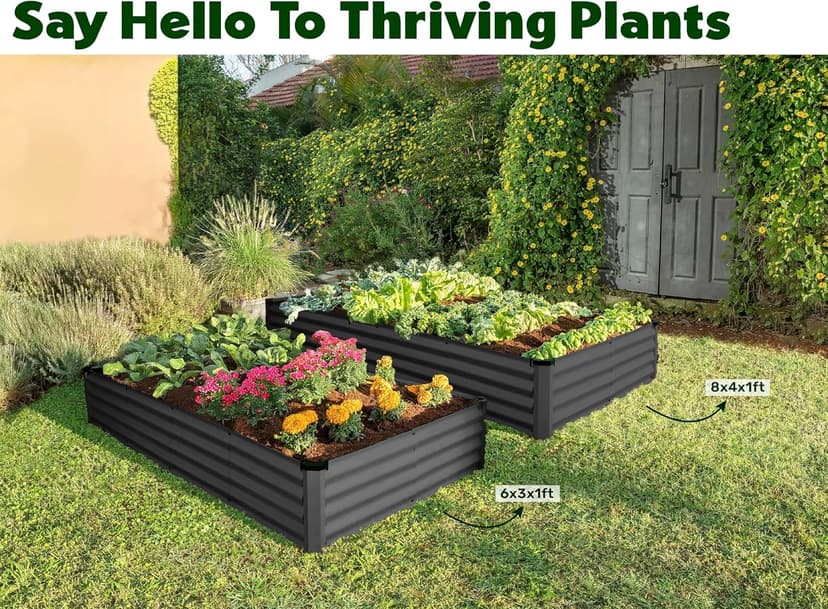 Galvanized Raised Garden Beds Outdoor // 6×3×1 ft Planter Raised Beds for Gardening, Vegetables, Flowers // Large Metal Garden Box // Patented Tool-Free Design (Dark Gray)