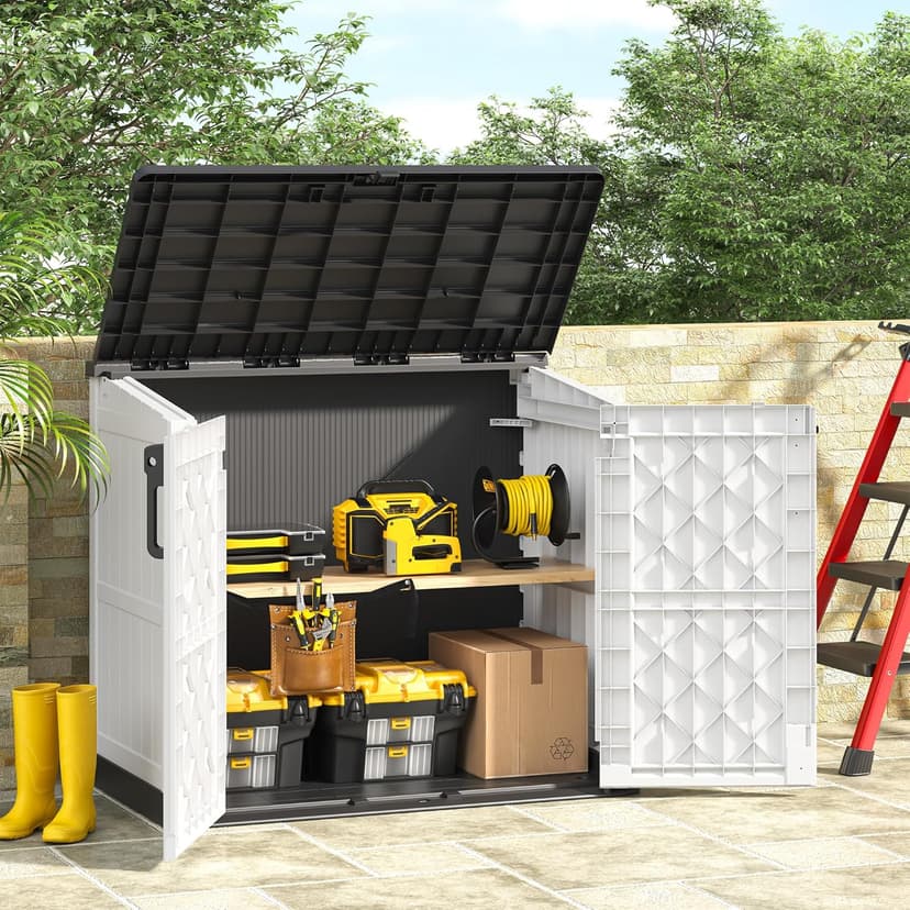 Outdoor Resin Storage Shed 36 Cu. Ft. Garden Horizontal Storage Large Capacity Weather Resistant Storage Box, Lockable Resin Waterproof Shed for Garbage Cans, Garden Tools
