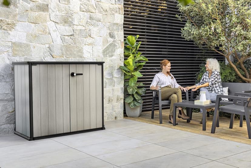 Keter Patio Store 4.6 x 4.0 ft. Resin Outdoor Storage Shed with Paintable and Drillable Walls for Customization-Perfect for Yard Tools and Pool Toys, Grey