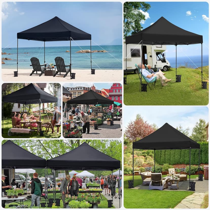Yaheetech Canopy Tent, Commercial Instant Heavy Duty Canopy, 500D Waterproof Adjustable Canopy with Wheeled Carry Bag, 4 Sandbags and 4 Stakes (10x10, Black)