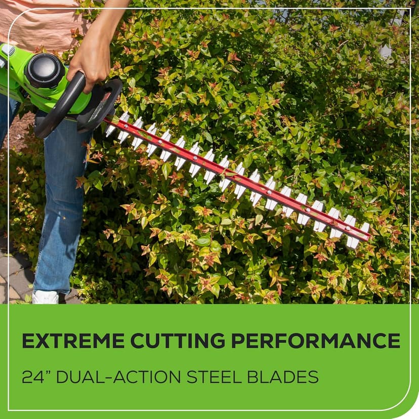Greenworks 40V 24" Cordless Hedge Trimmer (1" Cutting Capacity), 2.0Ah USB Battery and Charger Included