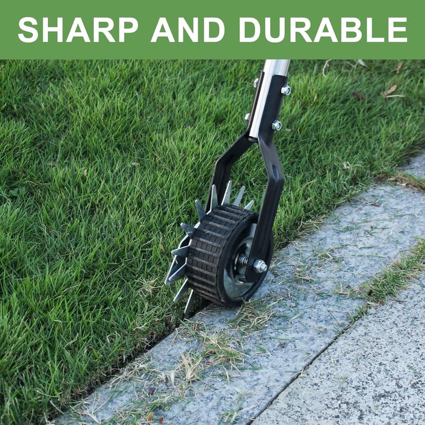 Wheel Rotary Edger Lawn Tool, Grass Edge Trimmer, Sidewalk Manual Lawn Edger, Strong 3 Sections Stainless Steel Handle with Cushion Grip, 58.3-Inch