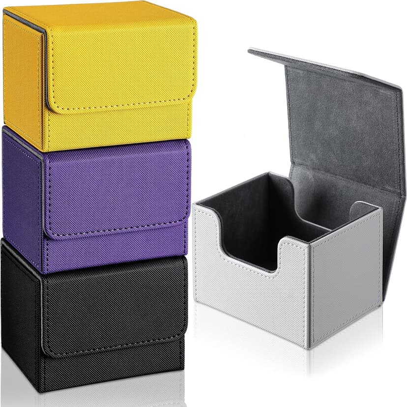 Yookeer 4 Pieces Leather Deck Card Boxes Cards Deck Game Box for Collectible Playing Card Box Compatible with MTG Commander(Black, Purple, Yellow, White,Horizontal)
