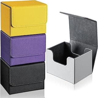 Yookeer 4 Pieces Leather Deck Card Boxes Cards Deck Game Box for Collectible Playing Card Box Compatible with MTG Commander(Black, Purple, Yellow, White,Horizontal)