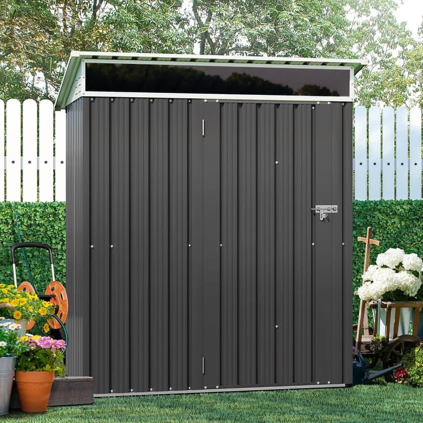 Shintenchi 5x3 FT Outdoor Storage Shed with Window, Outdoor Waterproof Storage Shed Metal Garden Shed with Lockable Single Door, Weather Resistant Tool Storage House Shed for Garden,Backyard,Drak Gray