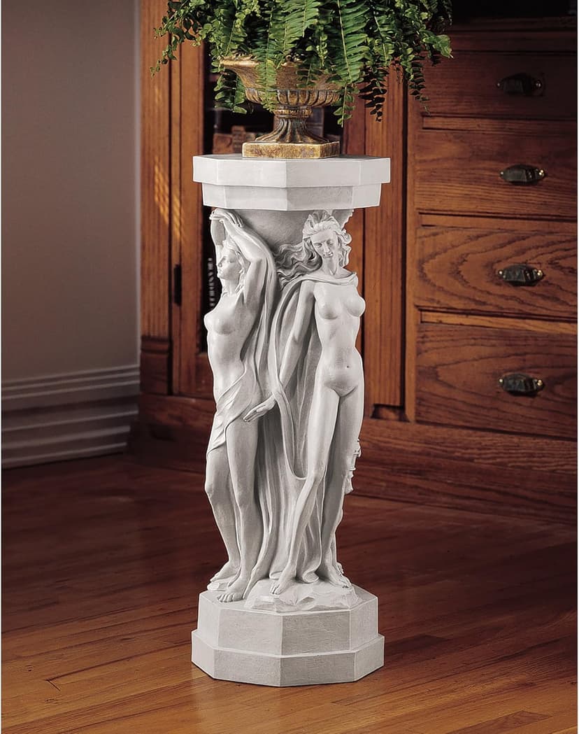 Design Toscano Column of Maenads Women Indoor/Outdoor Sculptural Display Pedestal Plant Stand, 28 inches tall, Cast Stone Resin, Antique Stone Finish