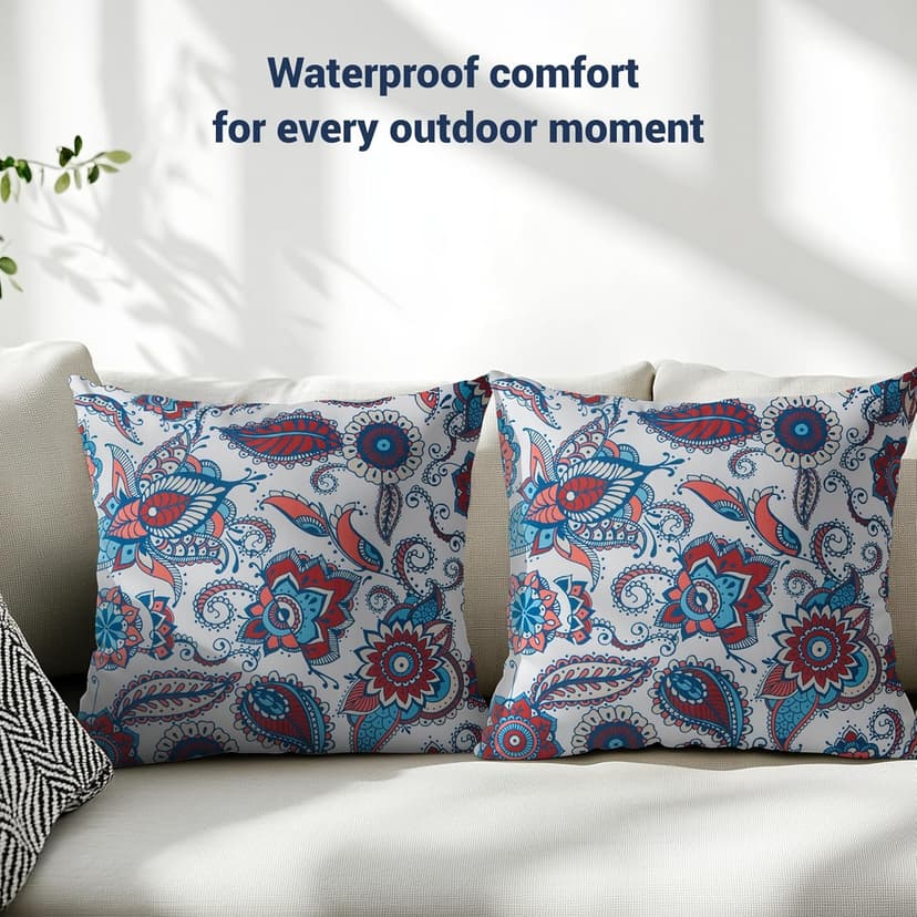 Waterproof Outdoor Pillows, Feather and Down Filled Outdoor Throw Pillows Water-Resistant Decorative Premium Lumbar Pillow Pack of 2