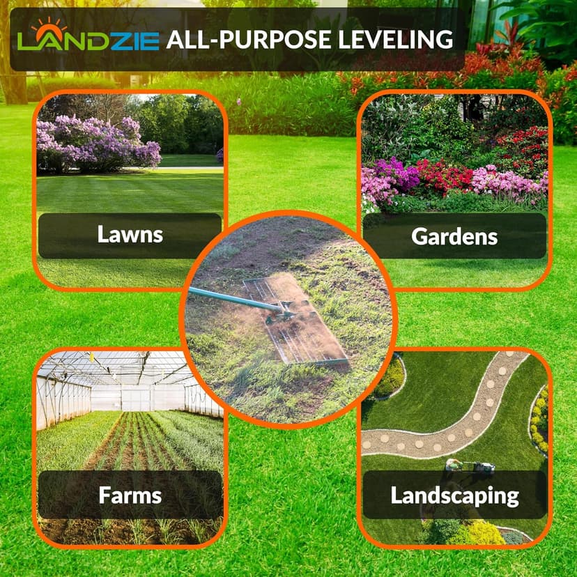 LANDZIE Lawn Leveling Rake – 24" Steel Handle Yard Leveler, Lawn Level Tool for Creating a Flat Surface - Works for Soil, Dirt, Topdressing and Ground