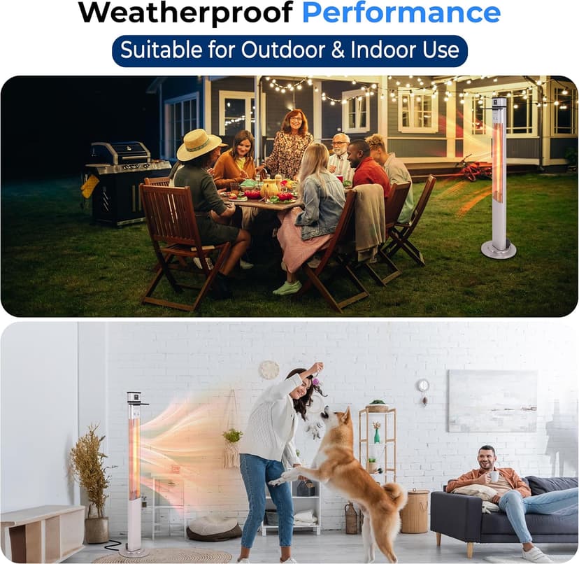 SereneLife Infrared Patio Heater, 1500W Electric Standing with Remote Control, IP44 Approved, Odorless, Three Power Settings, Indoor/Outdoor for Restaurant, Backyard, Garage, Decks