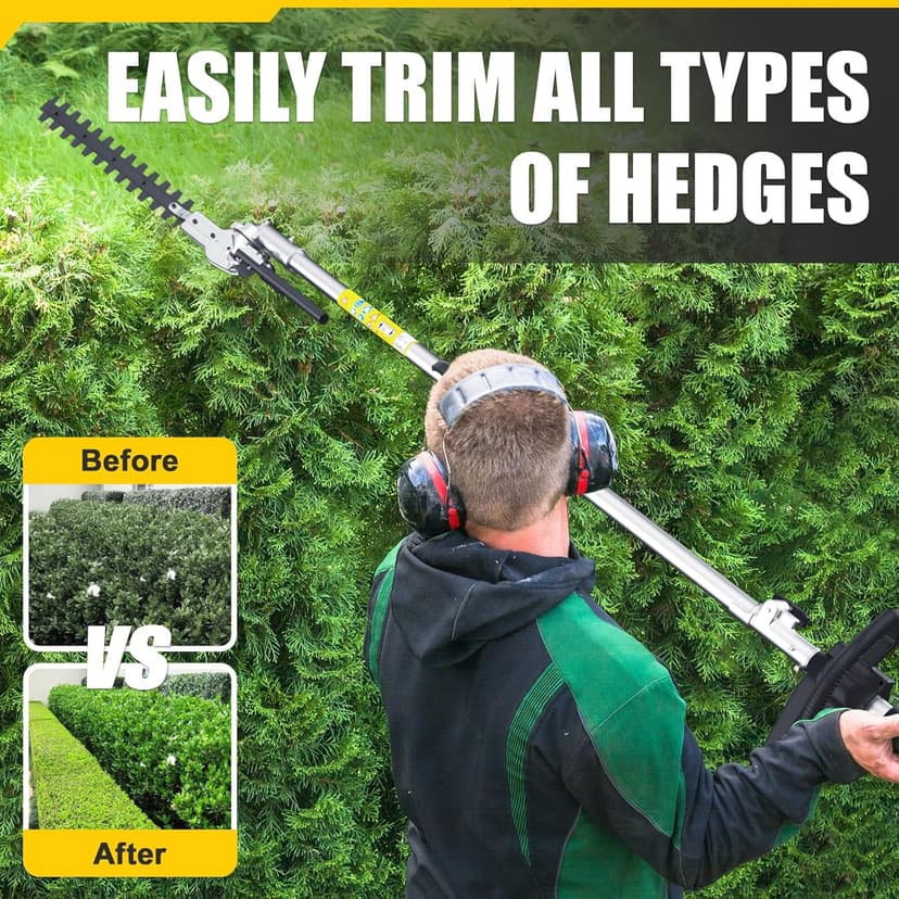 48cc Gas Hedge Trimmer, 2 Cycle Gas Powered Hedge Trimmer Brush Cutter,Pole Saw with Extension Pole Garden Trimming Tools for Tree Trimming and Branch Cutting