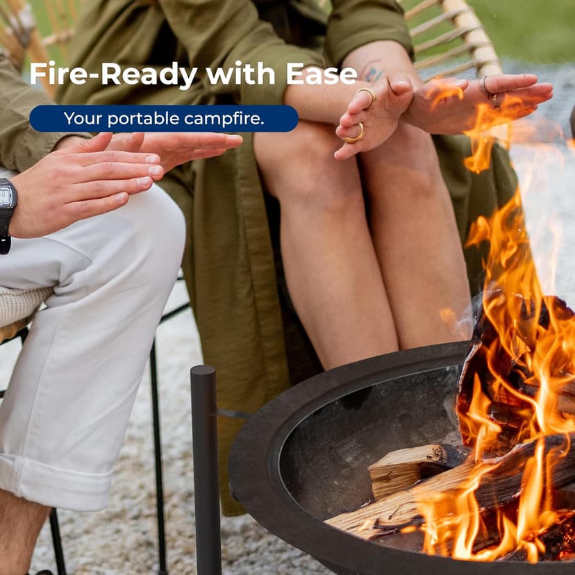 SereneLife 26" Outdoor Wood Fire Pit with BBQ Grill, Mesh Screen, and Wood Storage – Heavy-Duty Steel Frame, Heat-Resistant – Ideal for Bonfires, Camping, and Outdoor Cooking