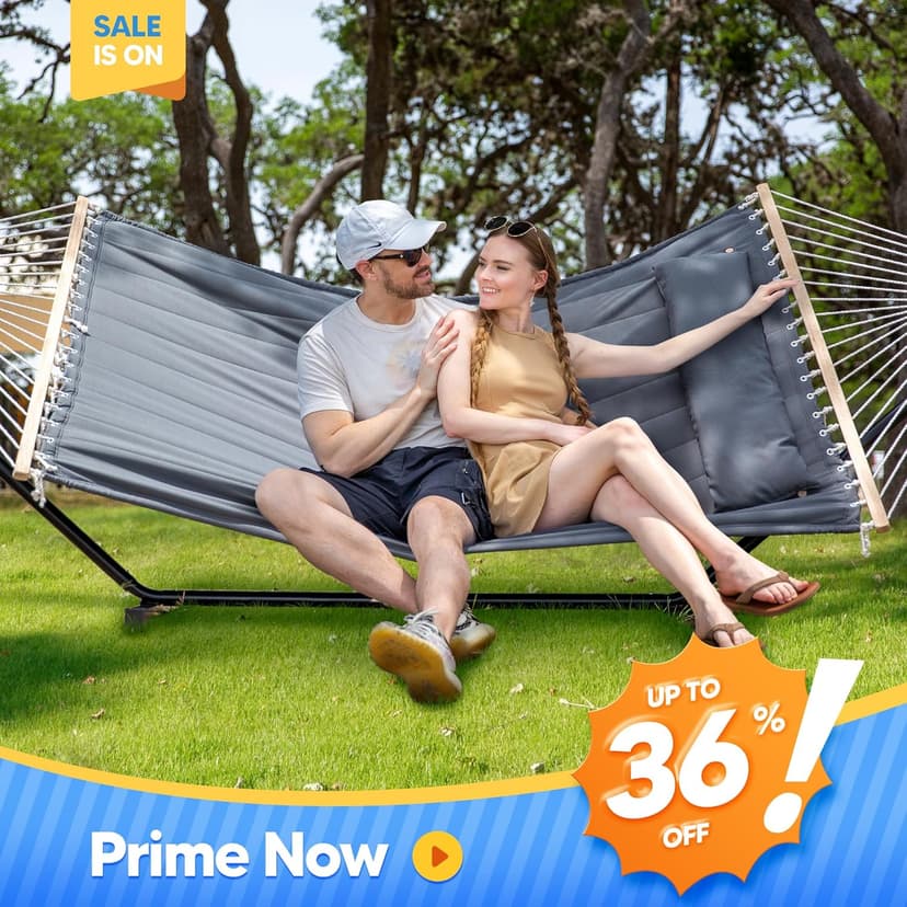 SUNCREAT 2 Person Hammock with Stand, Heavy Duty Portable Hammocks, 475 lbs Capacity, Dark Grey