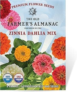 The Old Farmer's Almanac Zinnia Seeds (Dahlia Mix) - Approx 240 Flower Seeds - Non-GMO, Premium, Open Pollinated