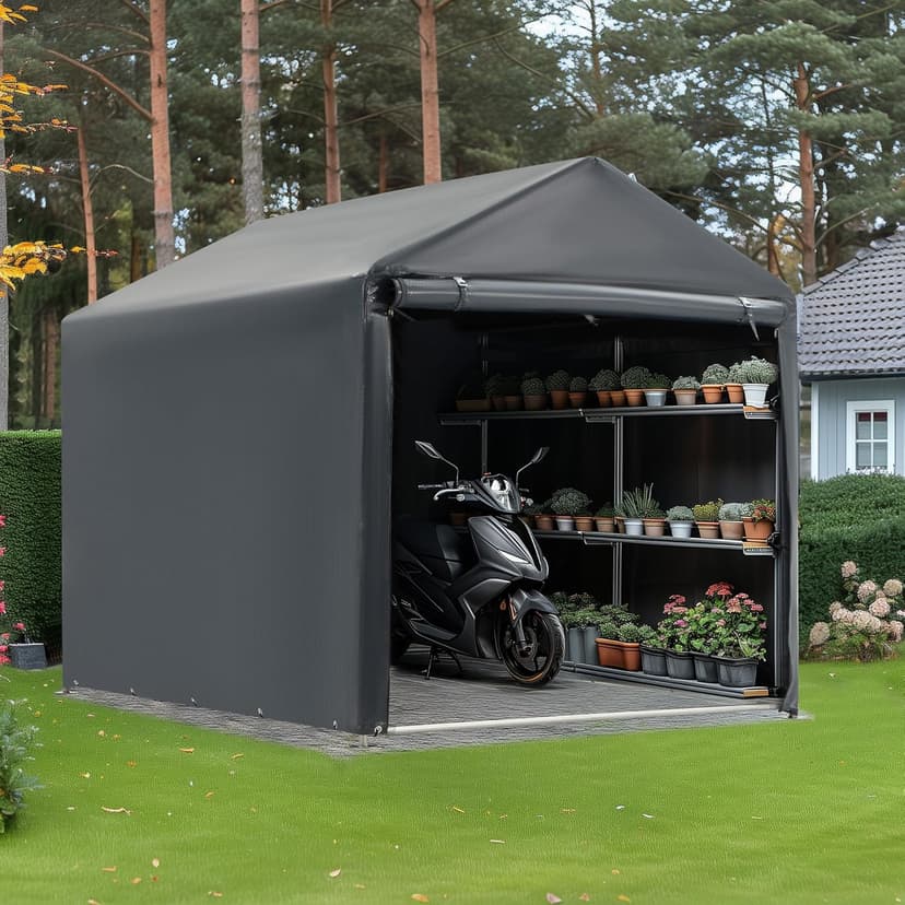 MELLCOM 5 x 7FT Carport Storage Shed, Heavy Duty Outdoor Storage Shed with Rolled up Zipper Door, Carport Canopy for Motorcycles, Bikes and Outdoor Tools
