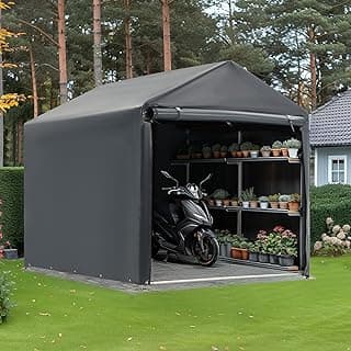 MELLCOM 5 x 7FT Carport Storage Shed, Heavy Duty Outdoor Storage Shed with Rolled up Zipper Door, Carport Canopy for Motorcycles, Bikes and Outdoor Tools