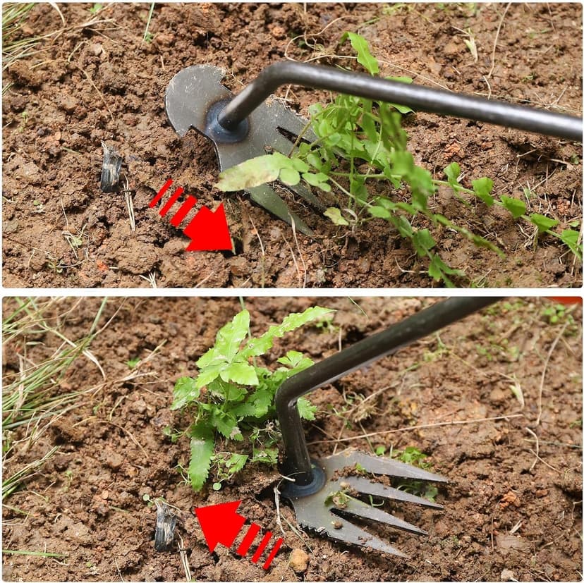 Weed Puller Tool Garden Weeding Pulling Tool– 13” Portable Gardening Weeder, 4 Teeth Manganese Steel Forged Hand Tool for Uprooting Weeds Remover Tool