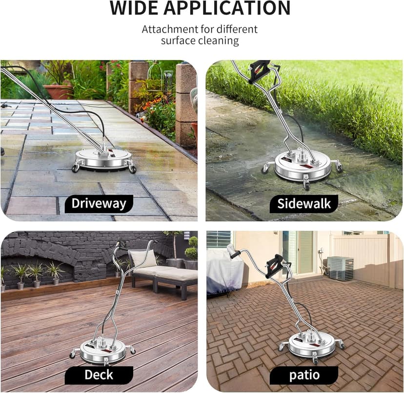 20" Pressure Washer Surface Cleaner with 4 Wheels - Stainless Steel Dual Handle Surface Cleaner for Pressure Washer Attachment for Concrete, Patio, Sidewalk, Deck and Driveways