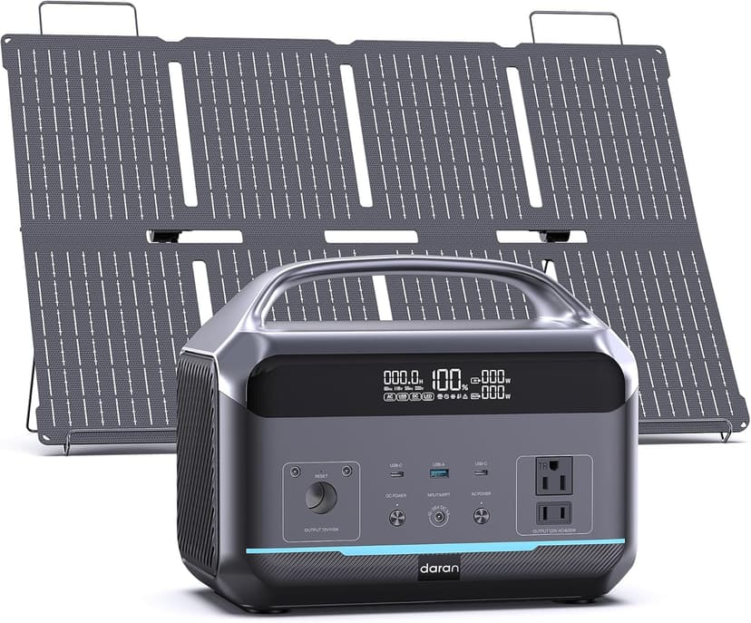 Portable Power Station 600W with Solar Panel 80W, 288Wh LiFePO4 Battery Backup w/2 AC Outlets, 1.7H Fast Charging Solar Generator for Camping, RV Travel, Home Emergencies