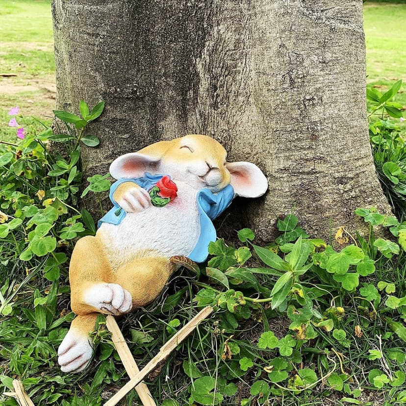 Garden Statues Rabbit, Fantasy Bunny Outdoor Art Décor Animal Figurines Ornament for Thanksgiving Day, Christmas Statue Decorations for Garden Yard Lawn Indoor Sculpture (Blue)