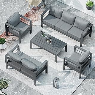 Modern Shade 7 Seats Patio Furniture Set with Coffee Table, Full Aluminum Outdoor Seating Set with Water-Resistant Cushions, Modern Conversation Sets Backyard Sofa and Chairs for Garden, Balcony