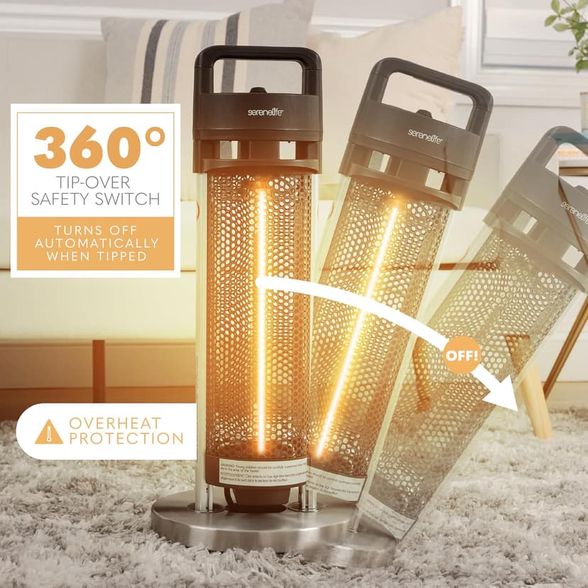SereneLife Infrared Patio Heater, 900W Electric Heater with Remote, 360° Tip-Over Safety Switch, IP44 Approved, Indoor/Outdoor for Patio, Restaurant, Backyard, Garage, Decks