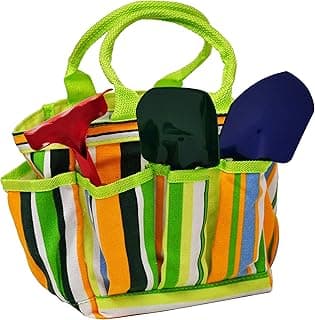 G & F 10012 JustForKids Kids Garden Tools Set with Tote hand rake shovel trowel,Assorted