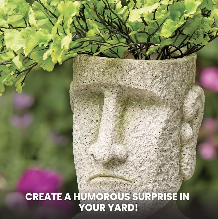 Bits and Pieces - Easter Island Head Statue Planter - Large Garden Decorations - Polyresin Sculpture - Indoor/Outdoor Moai Statue Planter - Moai Head Urn for Plants - 8.75" Tall