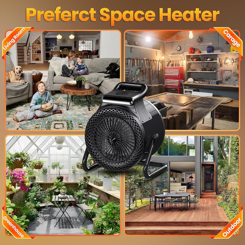 Outdoor Heaters for Patio, 1500W Electric Garage Heater with Remote Thermostat 3S Fast Heating, Overheat Protection, PTC Ceramic Heater with 3 Modes for Greenhouse, Camping Tent Indoor Use