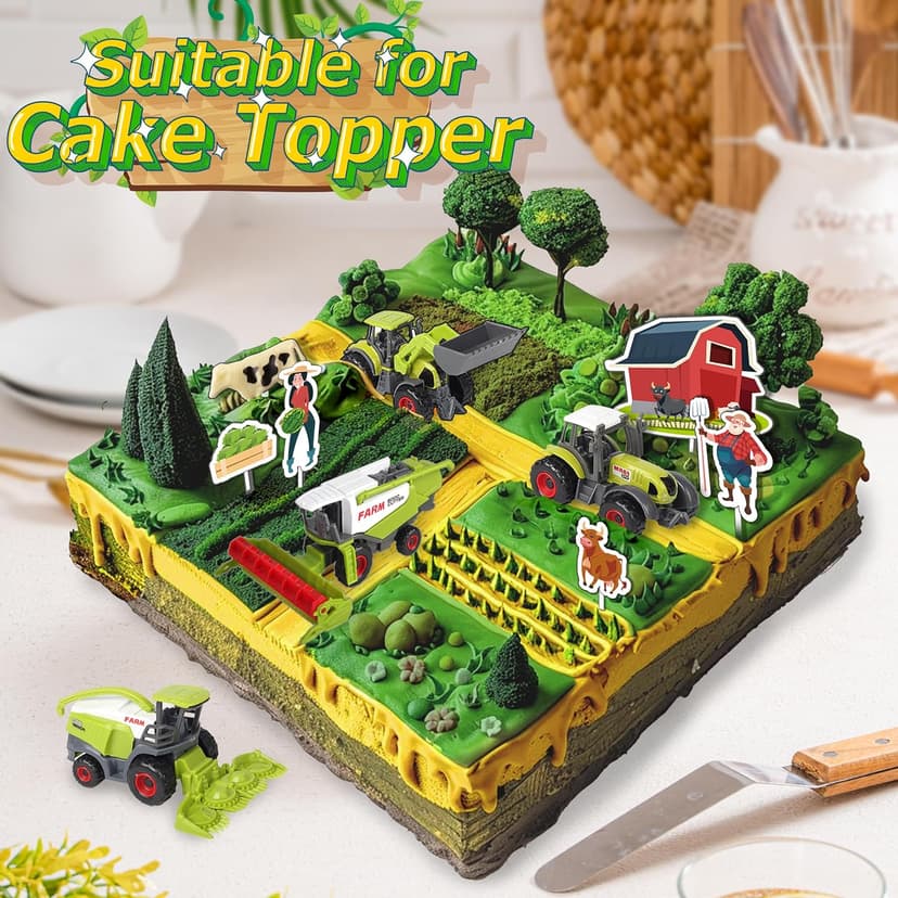 Oriate Kids Farm Toys Realistic Tractor Vehicle Playset, Diecast Car Set Educational Mini Farm Animals with Flatbed Trailer, Birthday Gift for Children 3 Year Old