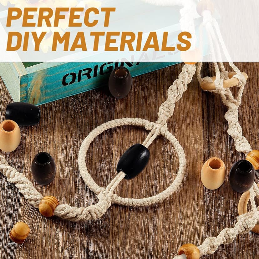 Syhood 60 Pcs Large Hole Wooden Beads 30 x 20 mm Macrame Loose Wood Natural Tube Beads for DIY Hair Craft Making(Multicolor)