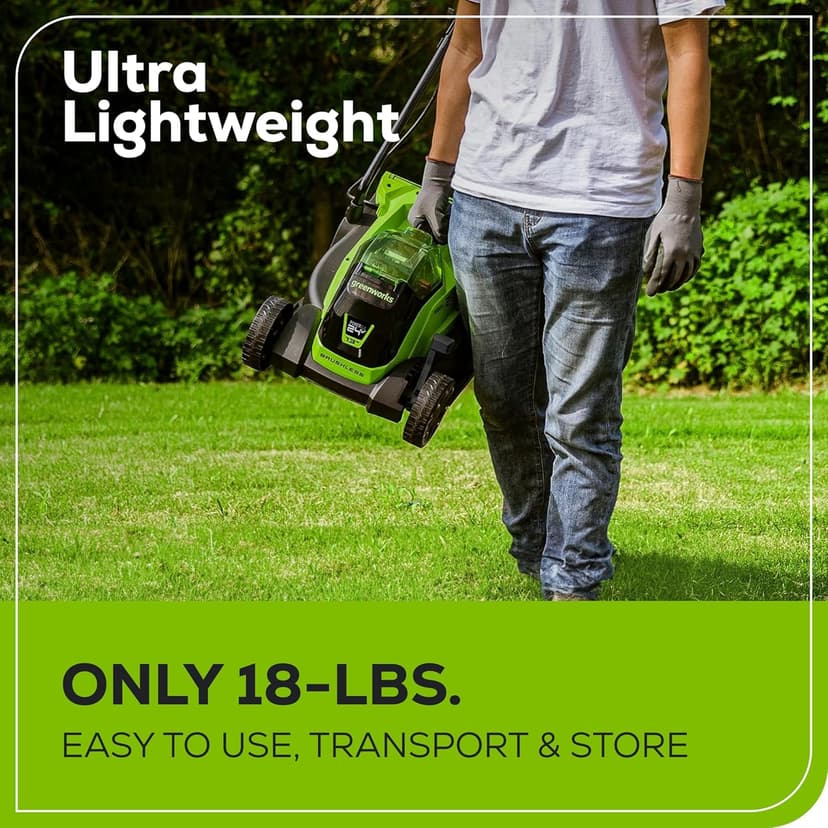 Greenworks 24V 13" Brushless Cordless (Push) Lawn Mower, 4.0Ah Battery and Charger Included
