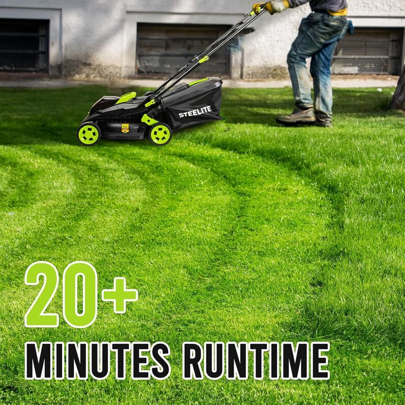 Steelite 13.2” Electric Lawn Mower for Small Yards - 2-in-1 Compact, Lightweight Brushless Motor, 21V 4.0Ah Battery & Charger Included, Green