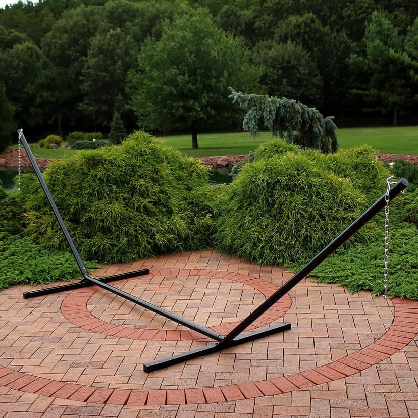 Sunnydaze Steel Hammock Stand for Outside - 400-Pound Capacity Indoor/Outdoor Hammock Stand Only - Black Powder-Coated Finish - 15-Foot