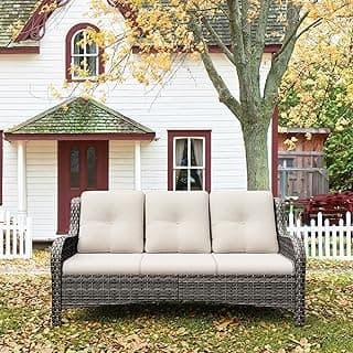 73'' Outdoor Patio Couch Wicker Sofa - 3 Seater Rattan Sofa for Outside Patio Garden with Deep Seating and Olefin Cushions(Mixed Grey/Beige)