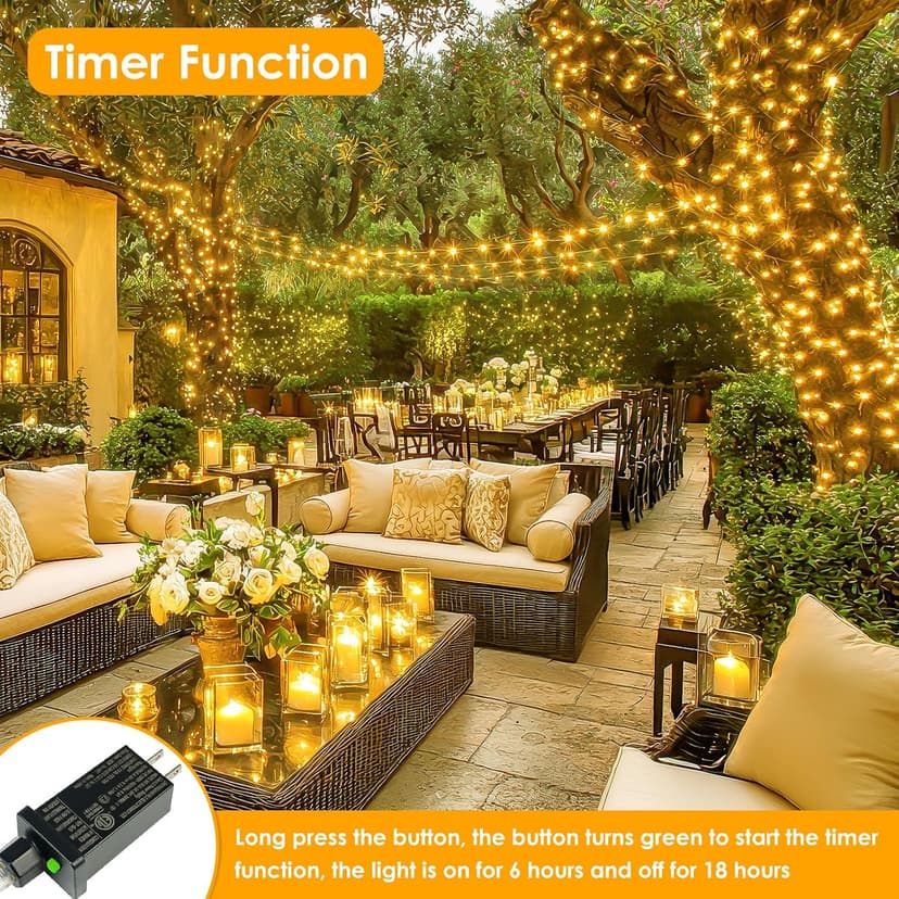 66Ft 200 LED Fairy Lights Plug in, Waterproof String Lights Outdoor & Indoor 8 Modes Christmas Light Bedroom Decor, Timer Twinkle Lights for Girl's Room Garden Party Christmas Decorations (Warm White)